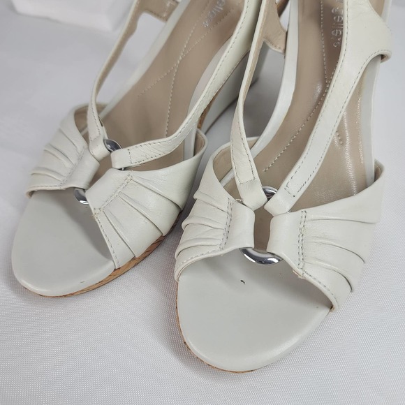 Andrew Geller Wedge Sandals 9M Cork Leather Strappy Feng Ivory Cream - Picture 4 of 13